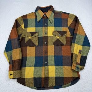 Vintage Kings Road CPO Jacket Mens Medium Yellow Plaid Wool Blend Flannel
